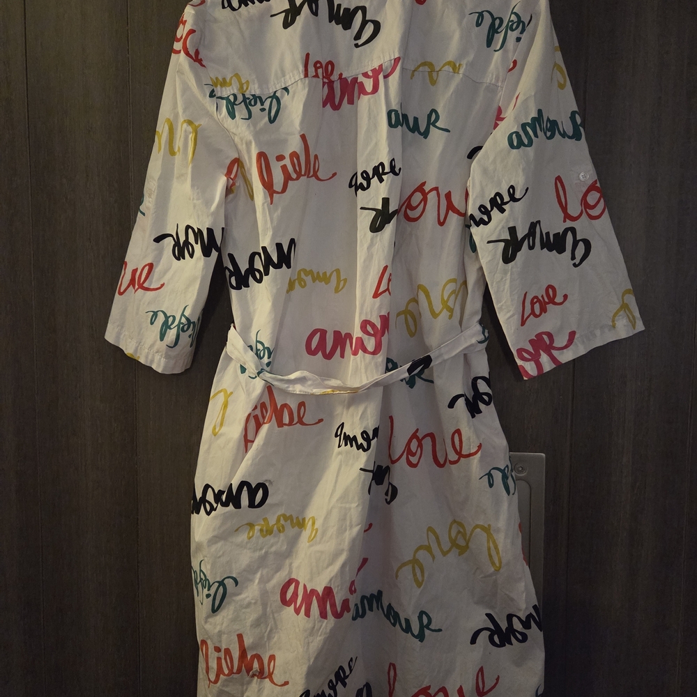 NY&C New York & Company White Worde Shirt Dress With Belt - Picture 4 of 4